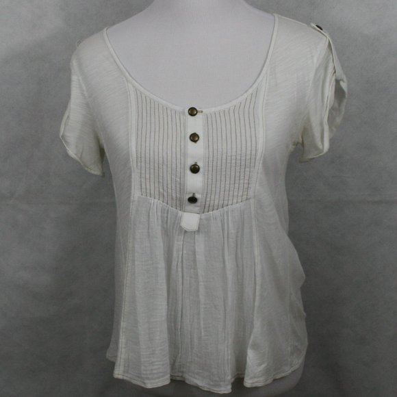 Anthropologie Tops - Anthropologie White Cotton Blouse w/ Epaulets SZ S